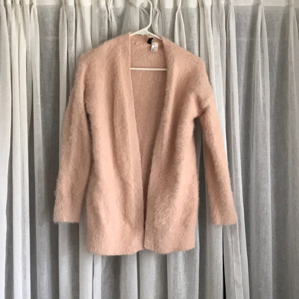 Divided fuzzy open cardigan sweater Blush pink. Xs